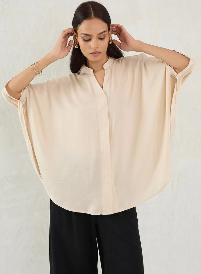 Femmella Beige Satin Oversized Top